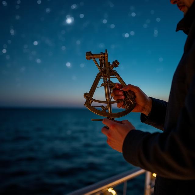 天体航法 六分儀を使用する様子
