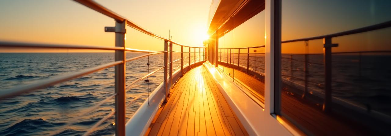 Luxury yacht deck at sunset